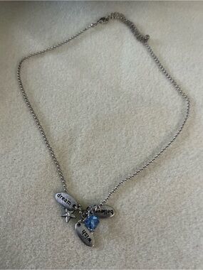 Inspirational Silver-Tone 'Dream' Charm Necklace with Blue Crystal, 22”